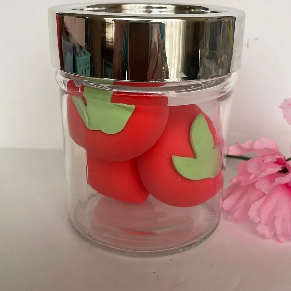 4 Piece Makeup Applicator‎ Sponge Set in Decorative Glass Jar